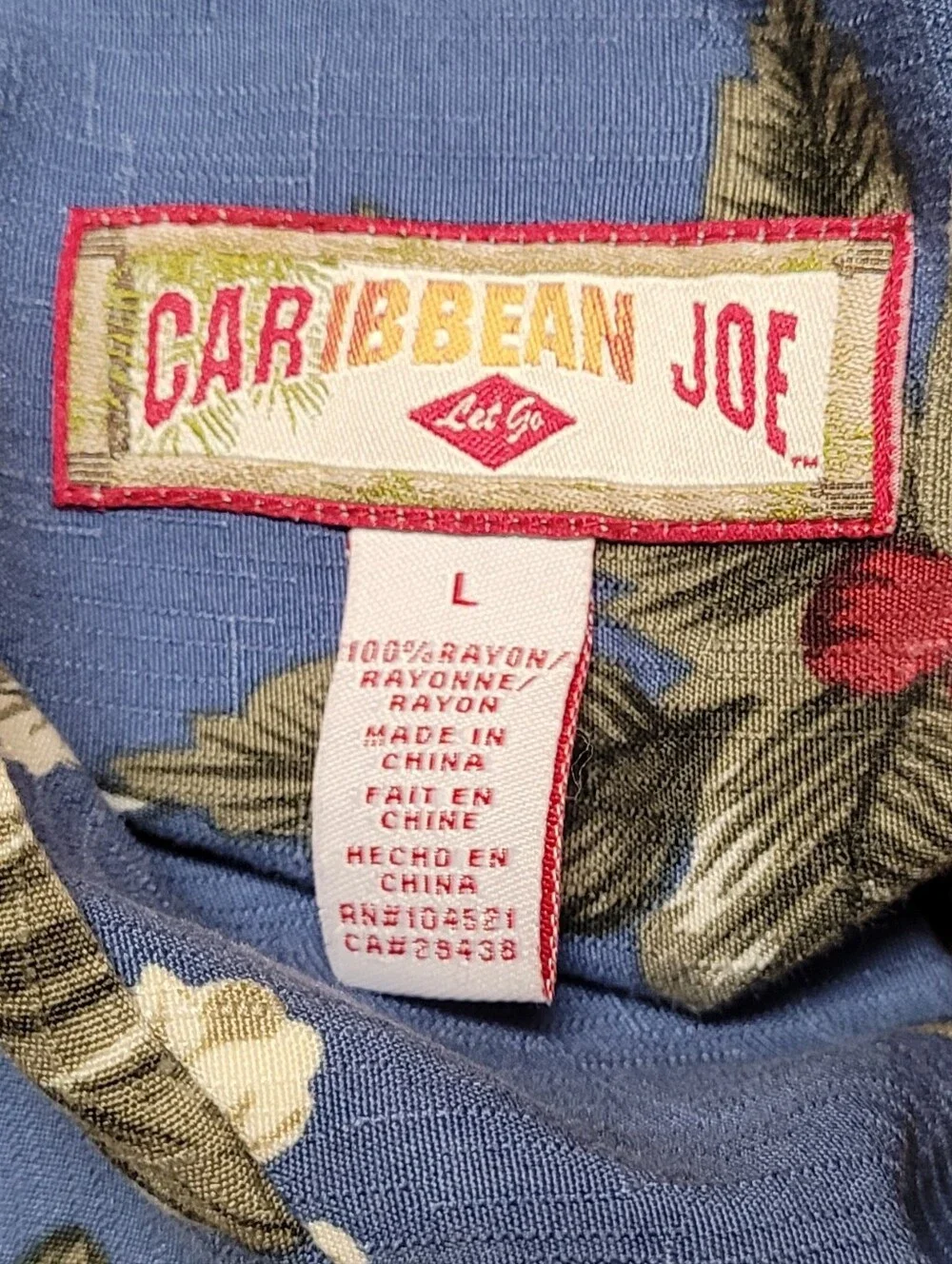 Bobby Cobb Vintage Caribbean Joe Blue Tropical Barkcloth Print Button Up Shirt